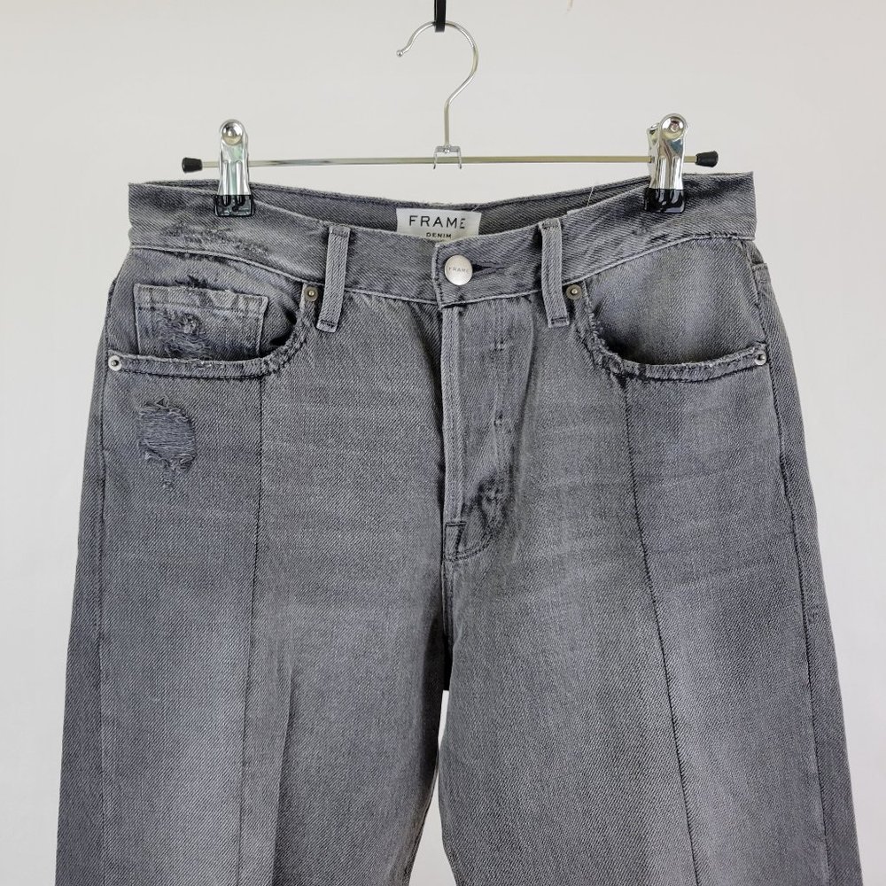 Frame Denim Nouveau Le Mix High Rise Cropped Raw Hem Ash Grey Distressed - Picture 7 of 16